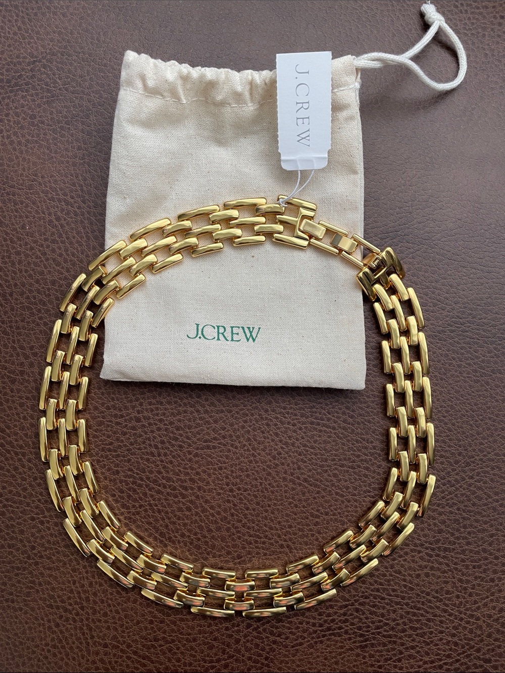 J. Crew Shiny Watchband Chain Necklace in shiny matte gold.